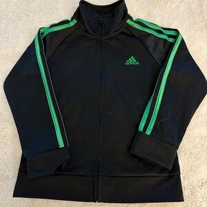 Adidas Black and Green Sweatshirt with Iconic Stripes‎